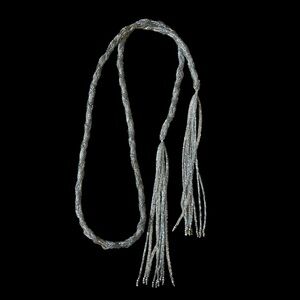 Art Deco Flapper Silver Glass Beaded Lariat with Intricate Roping and Tassels